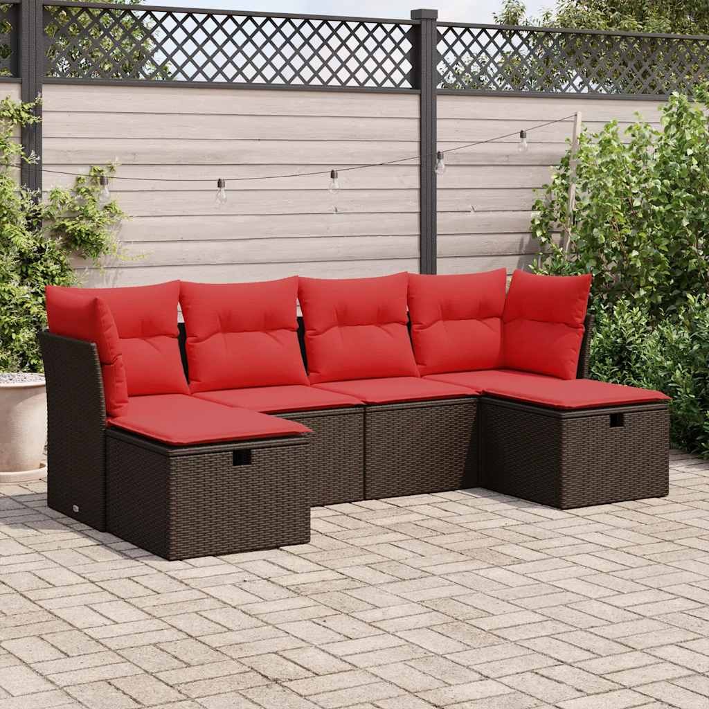 6-dijelni set vrtnih sofa od poliratana s jastucima smeđi