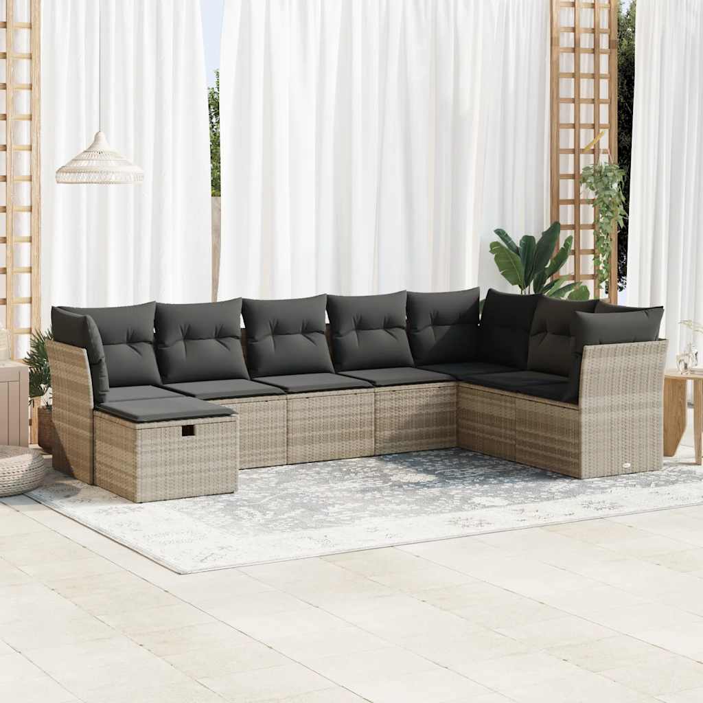8-dijelni set vrtnih sofa od poliratana s jastucima svjetlosivi