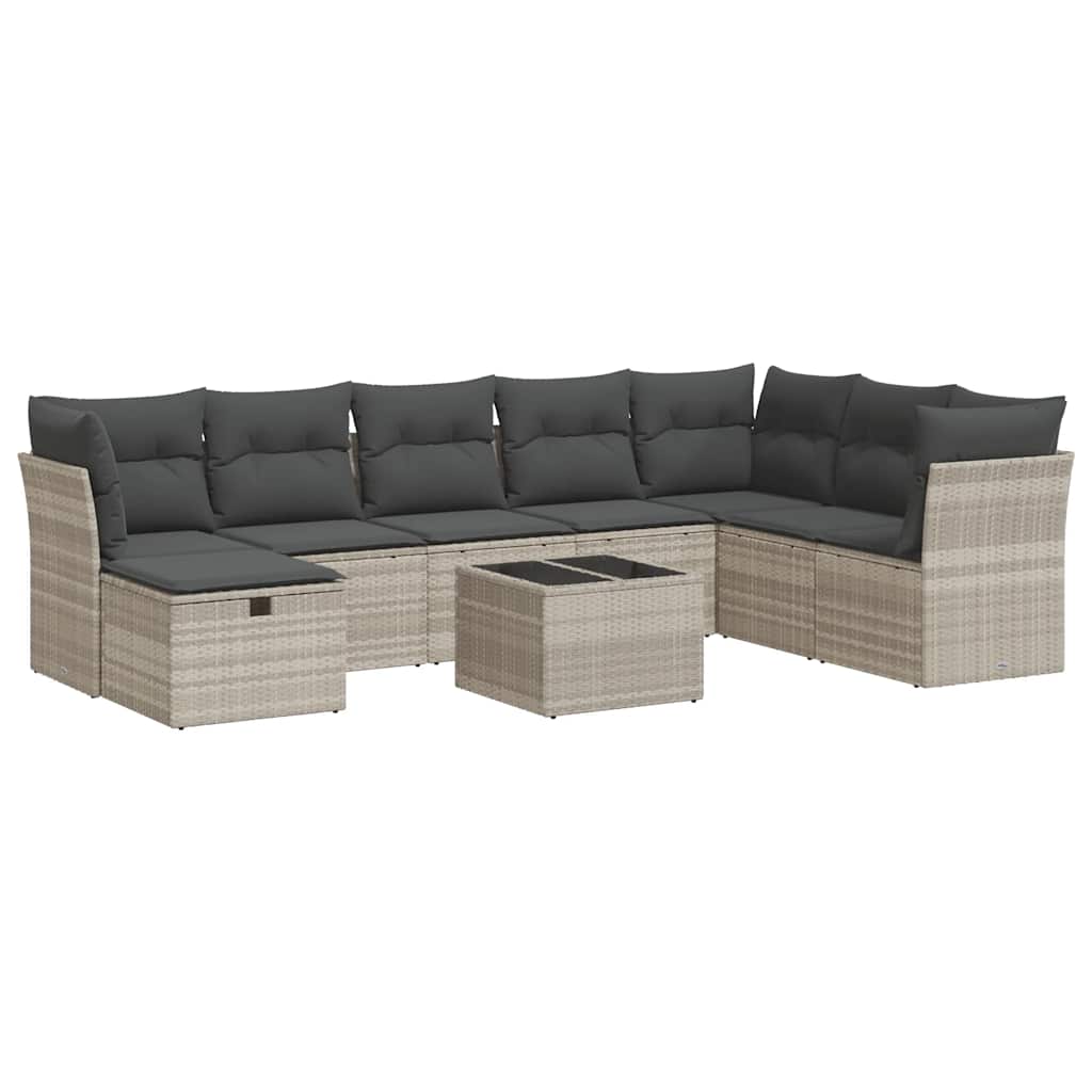 9-dijelni set vrtnih sofa od poliratana s jastucima svjetlosivi