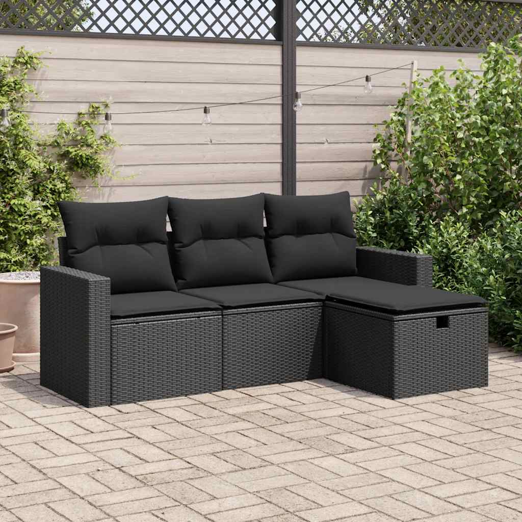 4-dijelni set vrtnih sofa od poliratana s jastucima crni