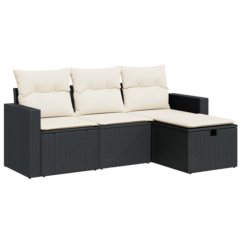 4-dijelni set vrtnih sofa od poliratana s jastucima crni
