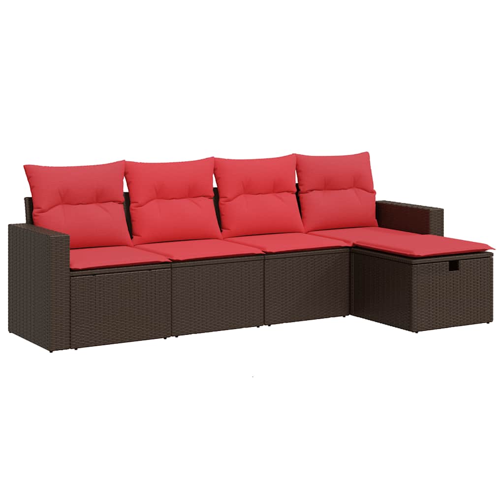 5-dijelni set vrtnih sofa s jastucima poliratan smeđi