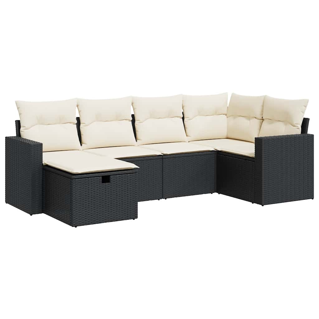 6-dijelni set vrtnih sofa s jastucima crni od poliratana
