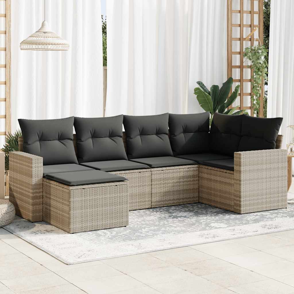 6-dijelni set vrtnih sofa od poliratana s jastucima svjetlosivi