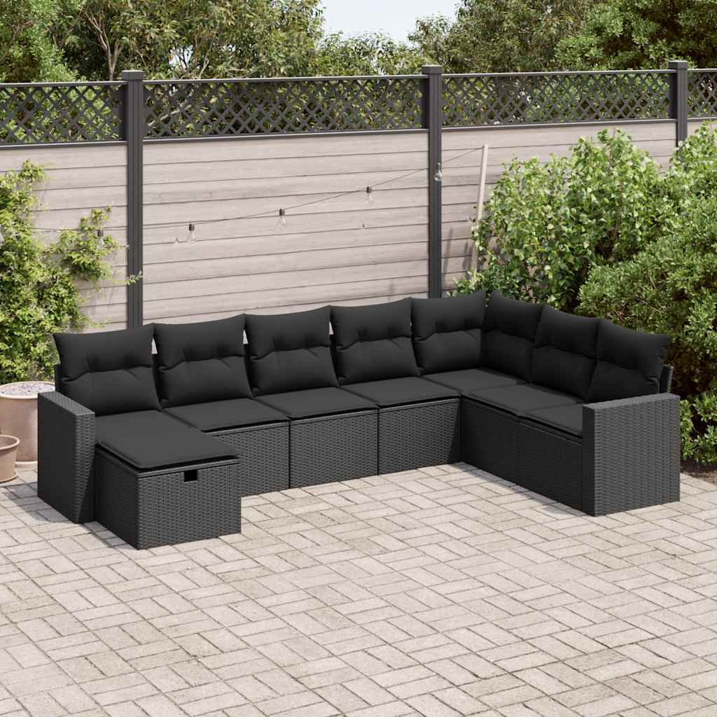 8-dijelni set vrtnih sofa od poliratana s jastucima crni
