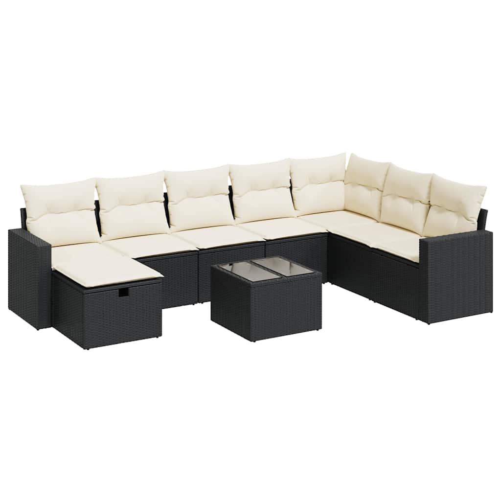 9-dijelni set vrtnih sofa s jastucima crni od poliratana