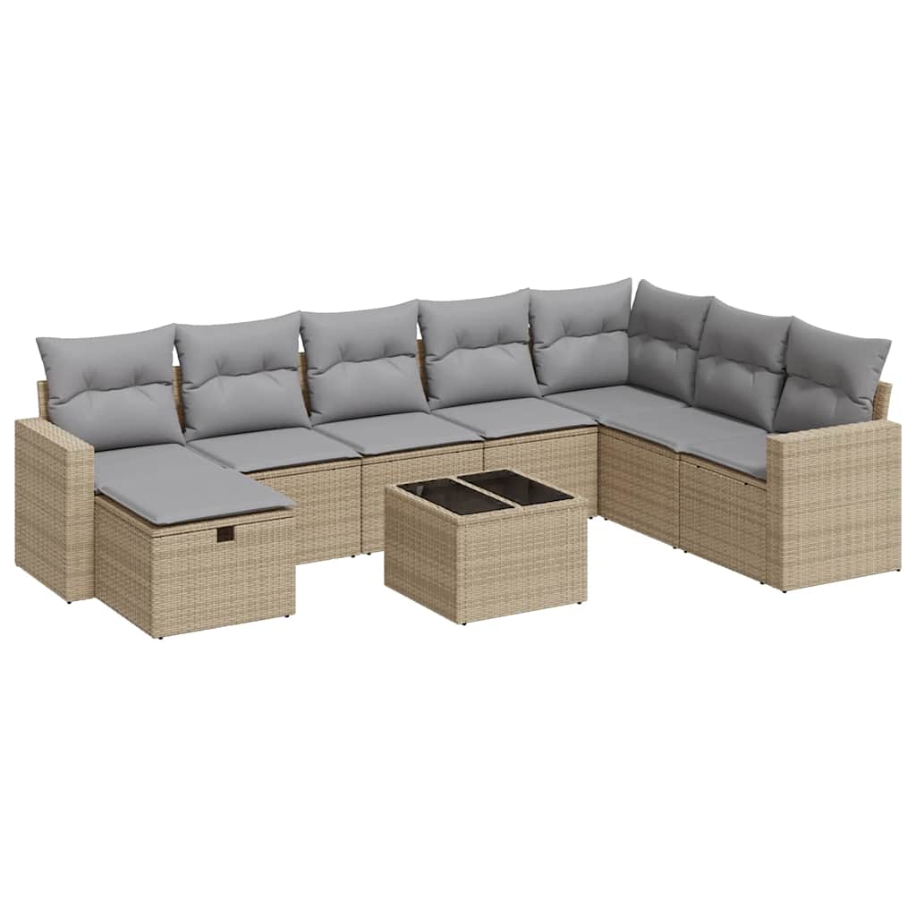 9-dijelni set vrtnih sofa s jastucima bež od poliratana