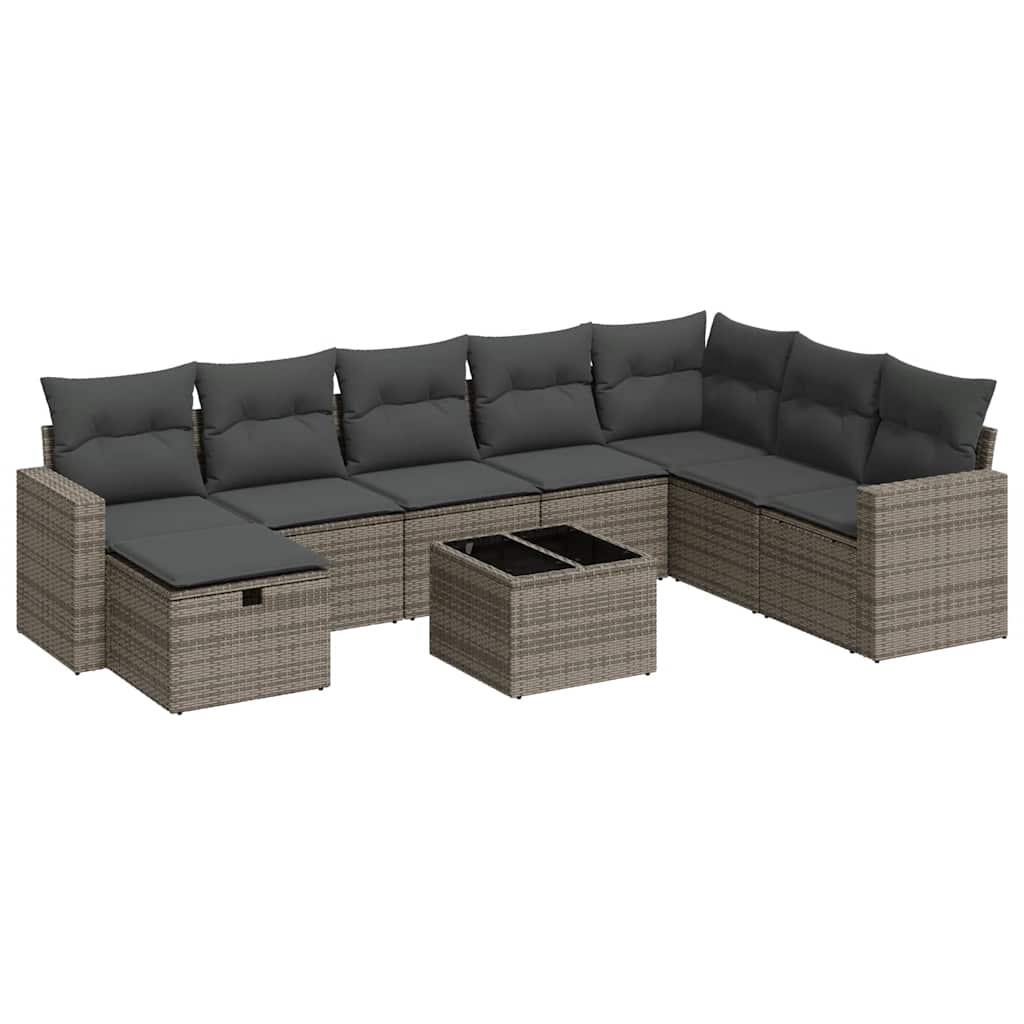 9-dijelni set vrtnih sofa od poliratana s jastucima sivi