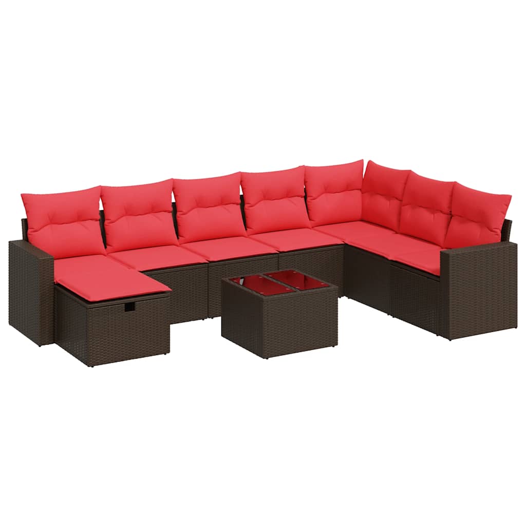 9-dijelni set vrtnih sofa s jastucima poliratan smeđi