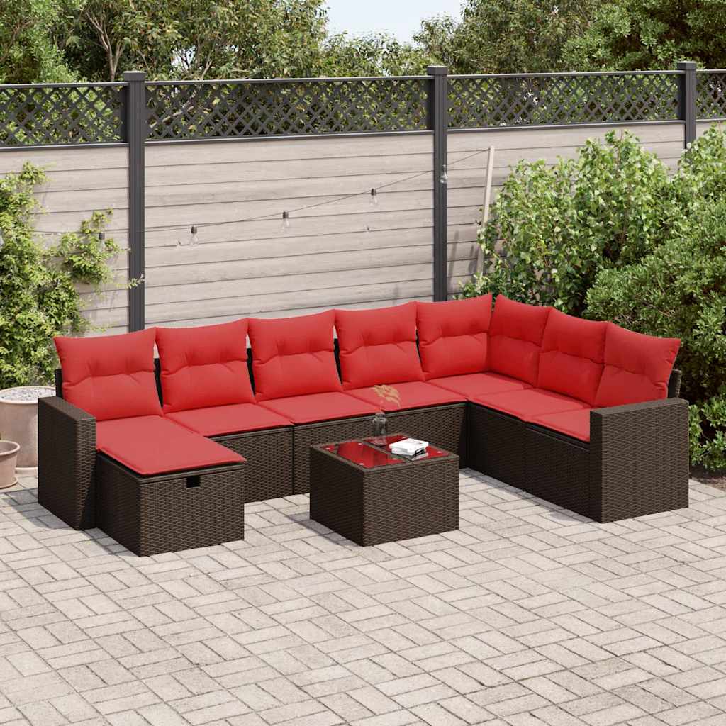 9-dijelni set vrtnih sofa s jastucima poliratan smeđi