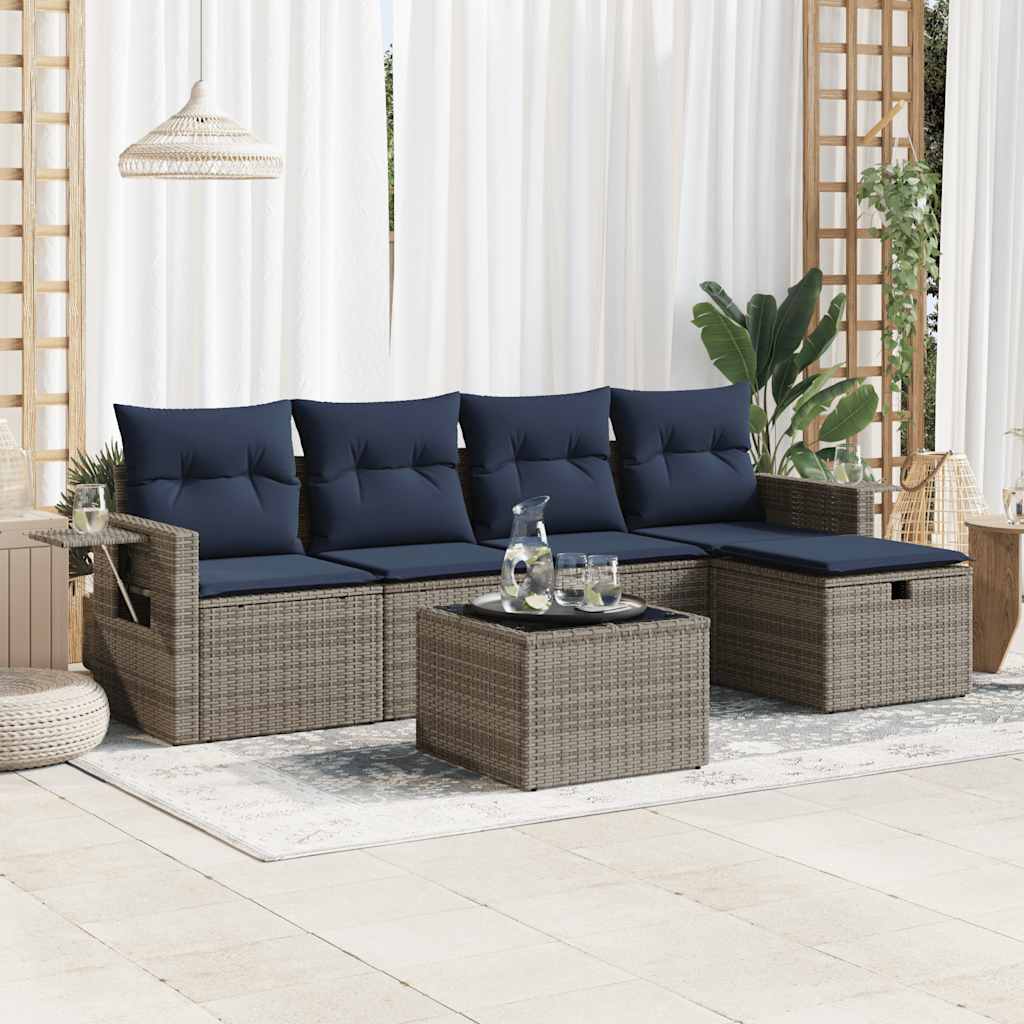6-dijelni set vrtnih sofa od poliratana s jastucima sivi
