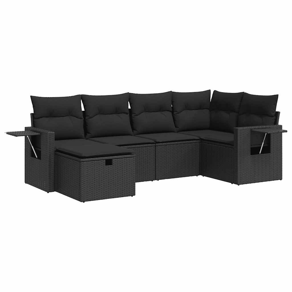 6-dijelni set vrtnih sofa s jastucima crni od poliratana