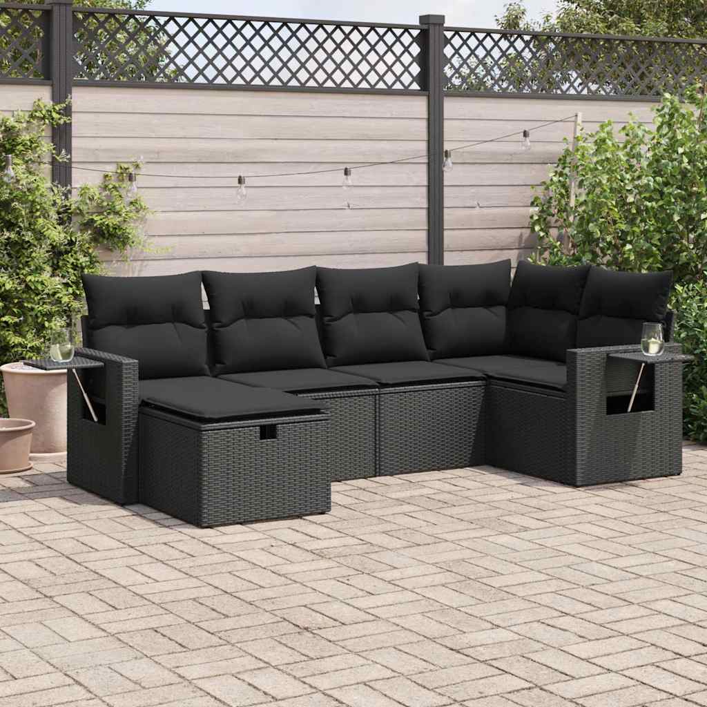 6-dijelni set vrtnih sofa s jastucima crni od poliratana