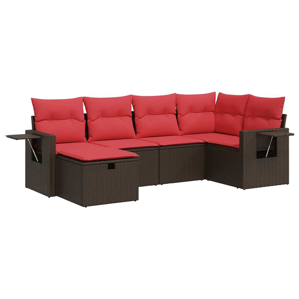 6-dijelni set vrtnih sofa od poliratana s jastucima smeđi