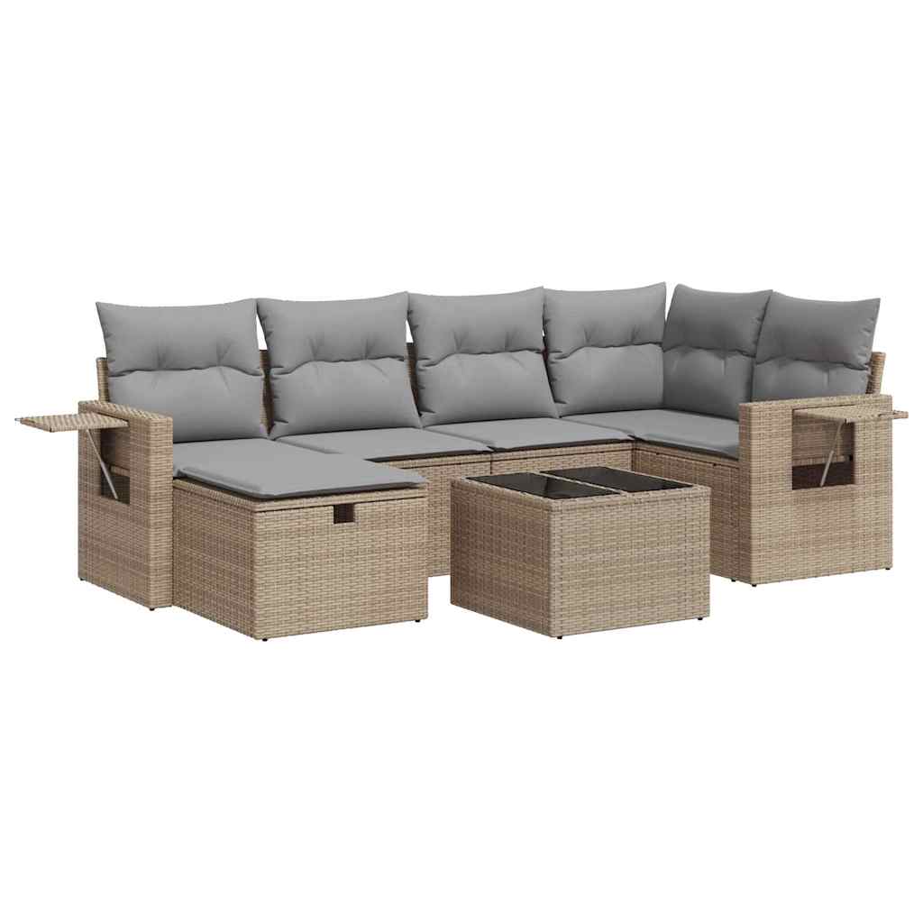 7-dijelni set vrtnih sofa od poliratana s jastucima bež