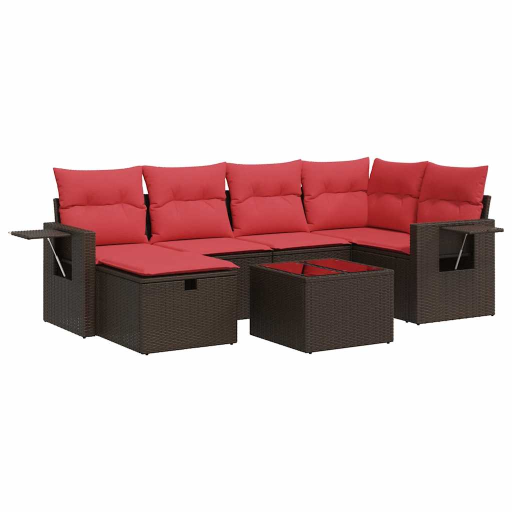 7-dijelni set vrtnih sofa od poliratana s jastucima smeđi