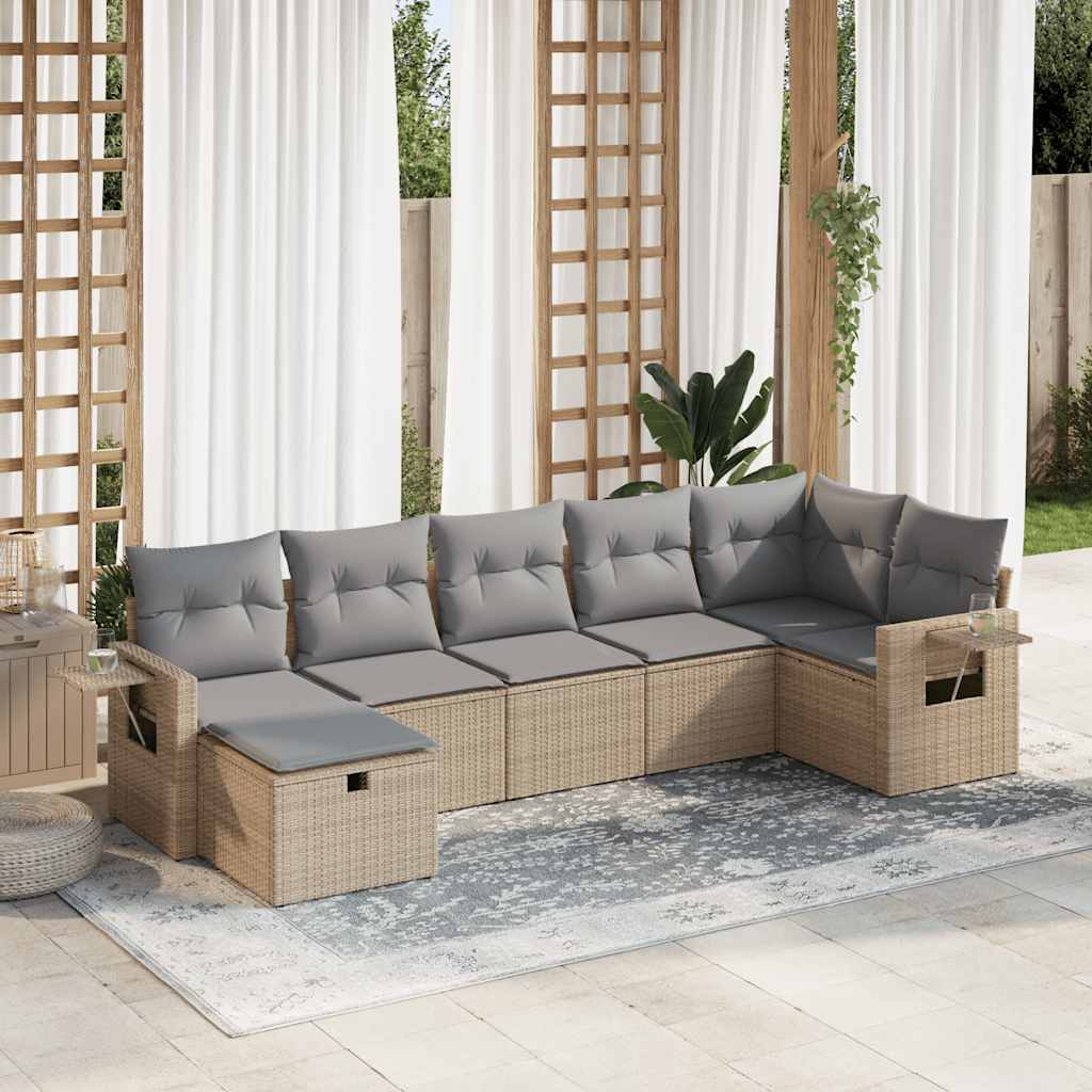 7-dijelni set vrtnih sofa od poliratana s jastucima bež