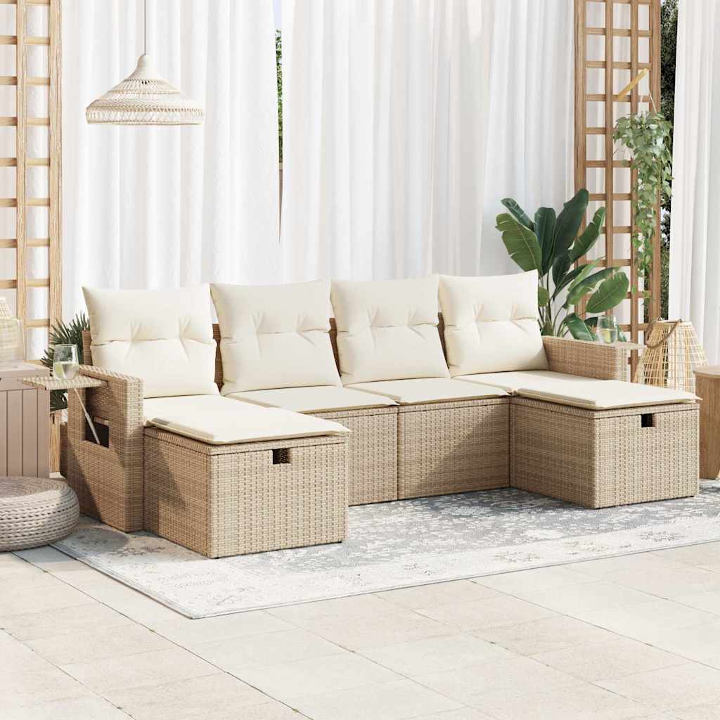 6-dijelni set vrtnih sofa s jastucima bež od poliratana