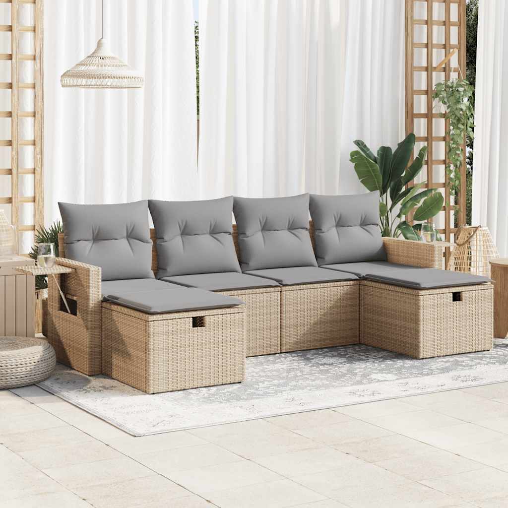 6-dijelni set vrtnih sofa s jastucima bež od poliratana