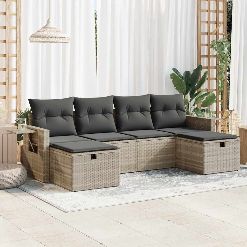 6-dijelni set vrtnih sofa od poliratana s jastucima svjetlosivi
