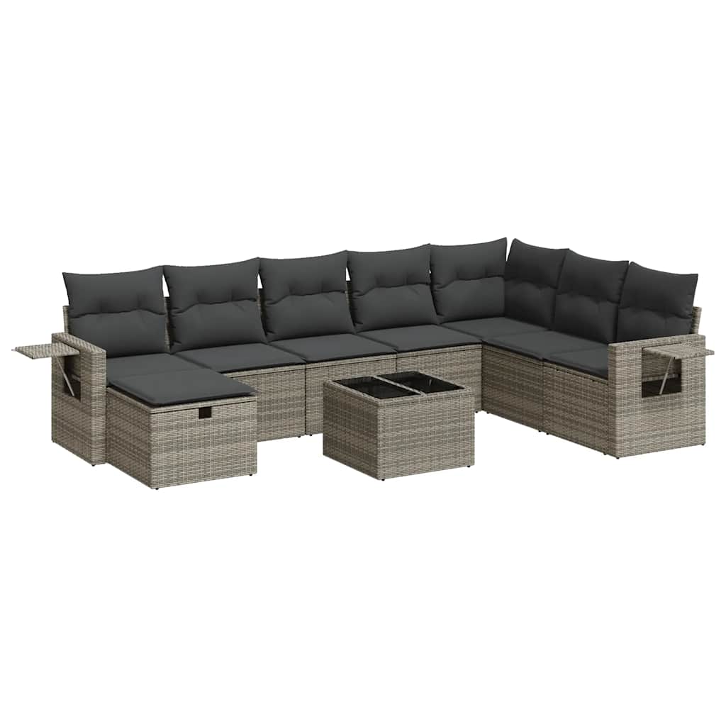 9-dijelni set vrtnih sofa od poliratana s jastucima sivi