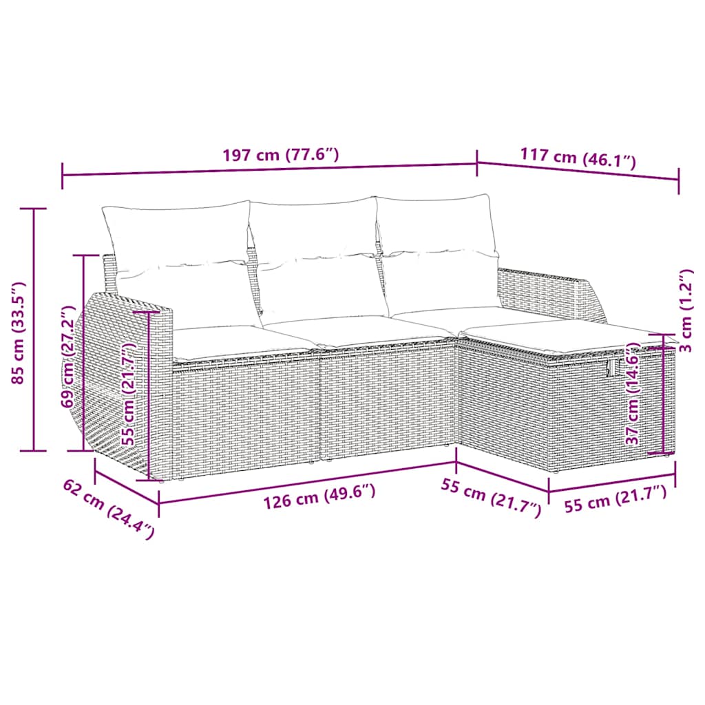 4-dijelni set vrtnih sofa od poliratana s jastucima crni