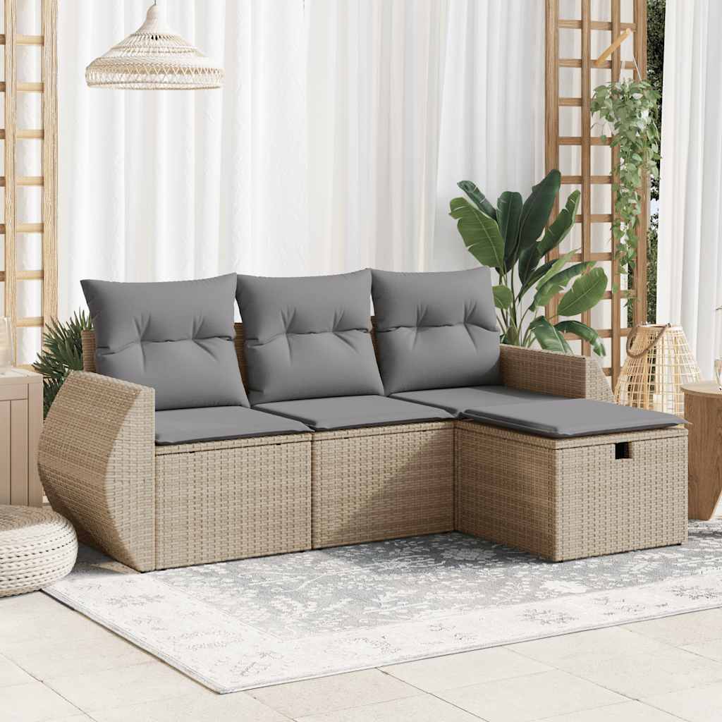 4-dijelni set vrtnih sofa s jastucima bež od poliratana