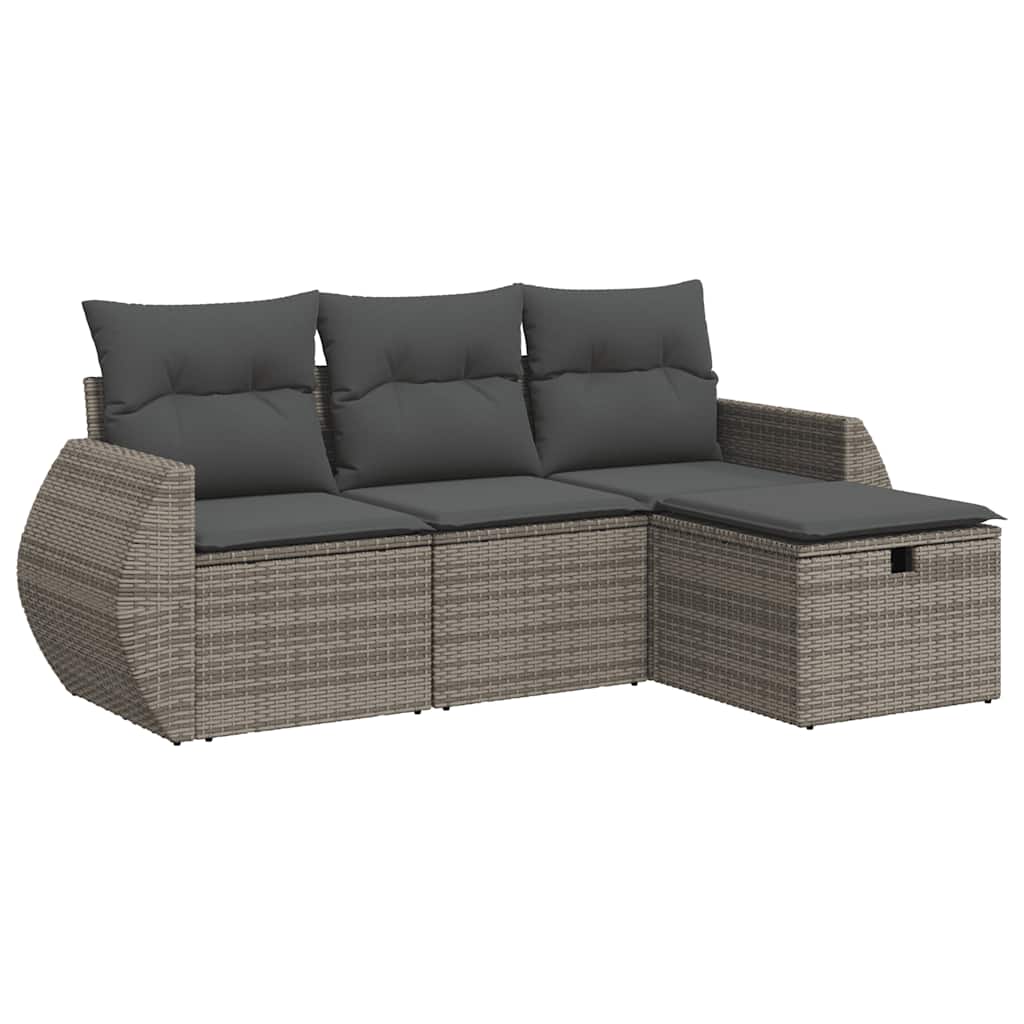 4-dijelni set vrtnih sofa od poliratana s jastucima sivi