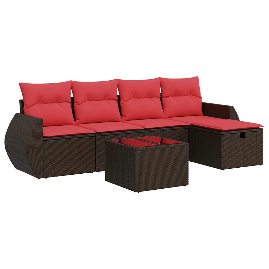 6-dijelni set vrtnih sofa od poliratana s jastucima smeđi