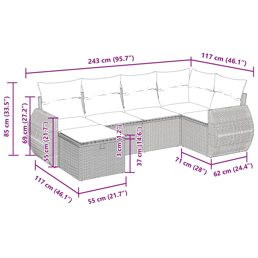 6-dijelni set vrtnih sofa s jastucima bež od poliratana