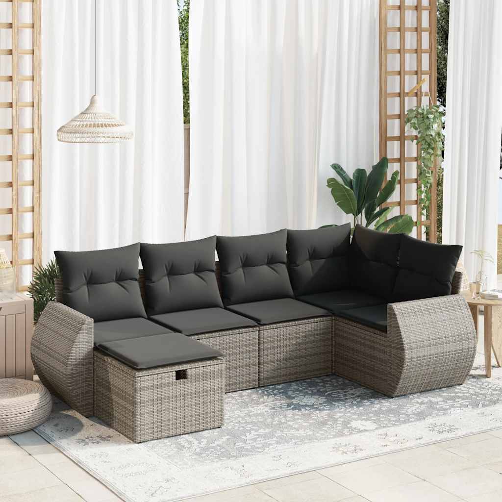 6-dijelni set vrtnih sofa od poliratana s jastucima sivi