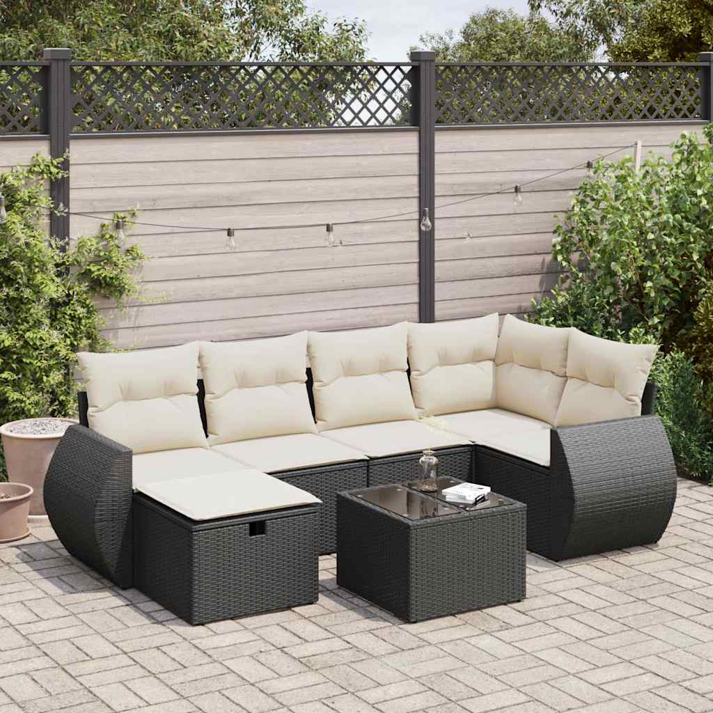 7-dijelni set vrtnih sofa od poliratana s jastucima crni