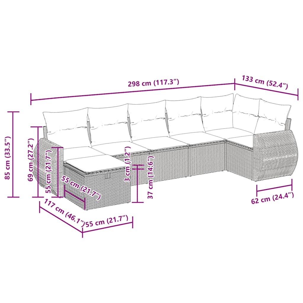 7-dijelni set vrtnih sofa od poliratana s jastucima bež