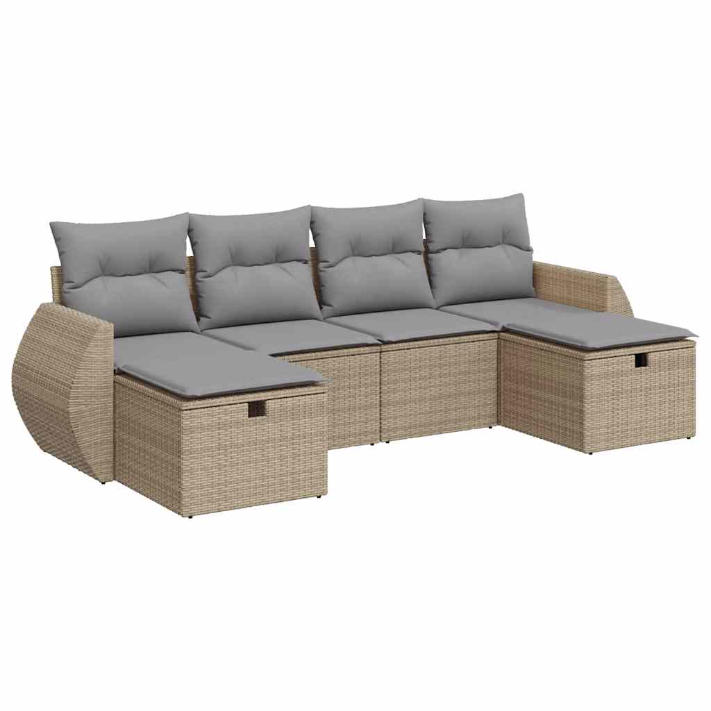 6-dijelni set vrtnih sofa s jastucima bež od poliratana