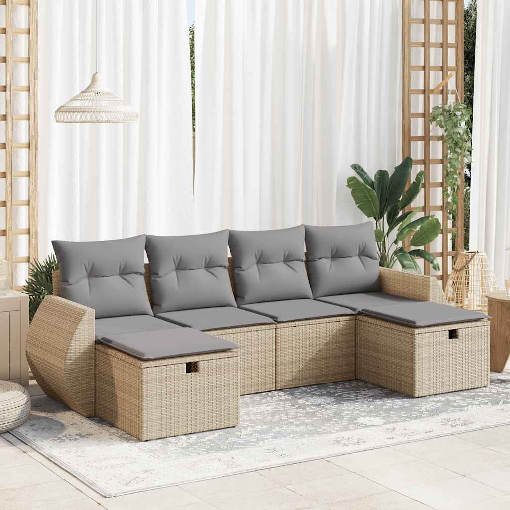 6-dijelni set vrtnih sofa s jastucima bež od poliratana