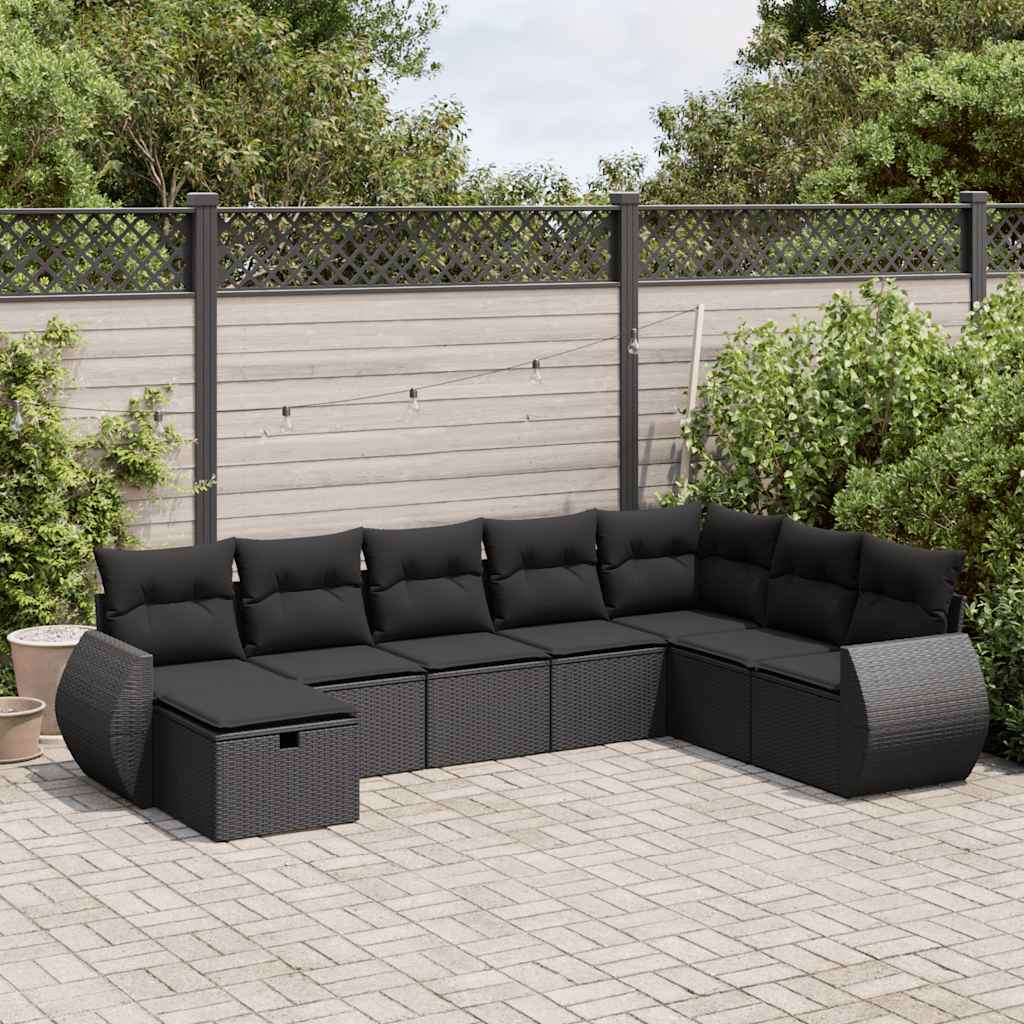 8-dijelni set vrtnih sofa od poliratana s jastucima crni