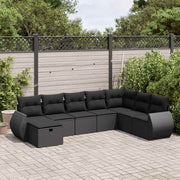 8-dijelni set vrtnih sofa od poliratana s jastucima crni