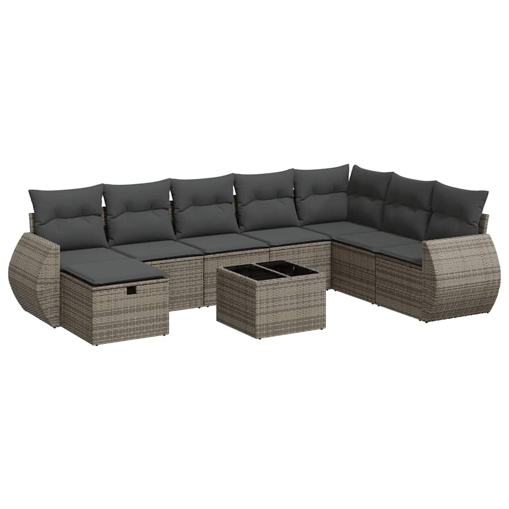 9-dijelni set vrtnih sofa od poliratana s jastucima sivi