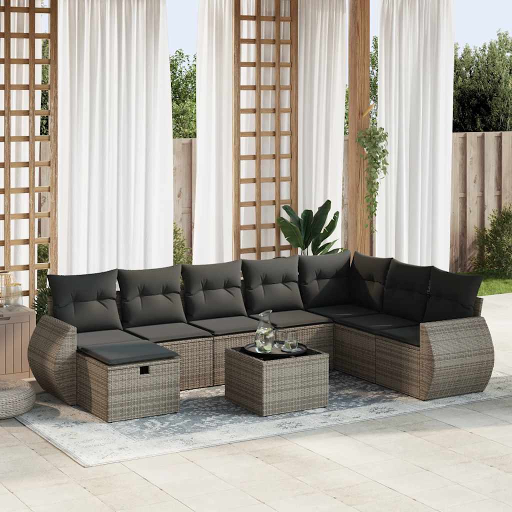 9-dijelni set vrtnih sofa od poliratana s jastucima sivi