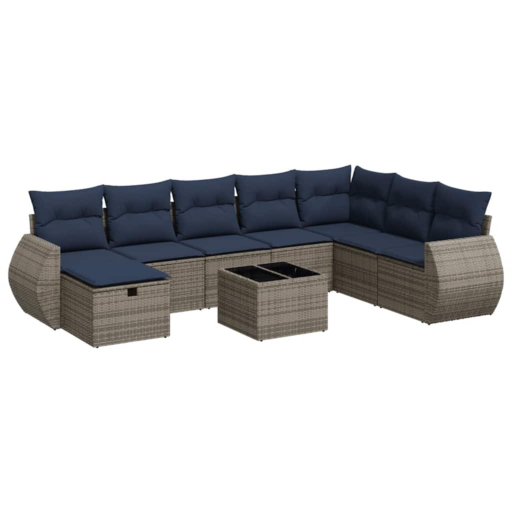 9-dijelni set vrtnih sofa od poliratana s jastucima sivi