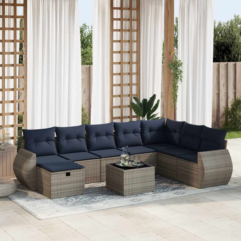 9-dijelni set vrtnih sofa od poliratana s jastucima sivi