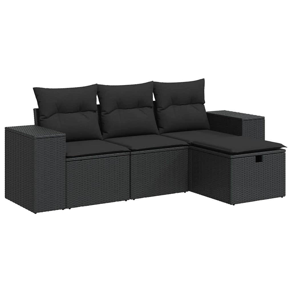 4-dijelni set vrtnih sofa od poliratana s jastucima crni