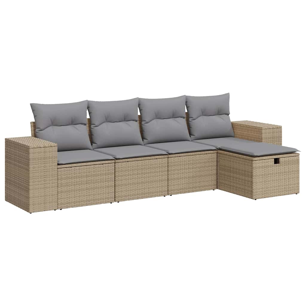 5-dijelni vrtni set sofa s jastucima bež od poliratana