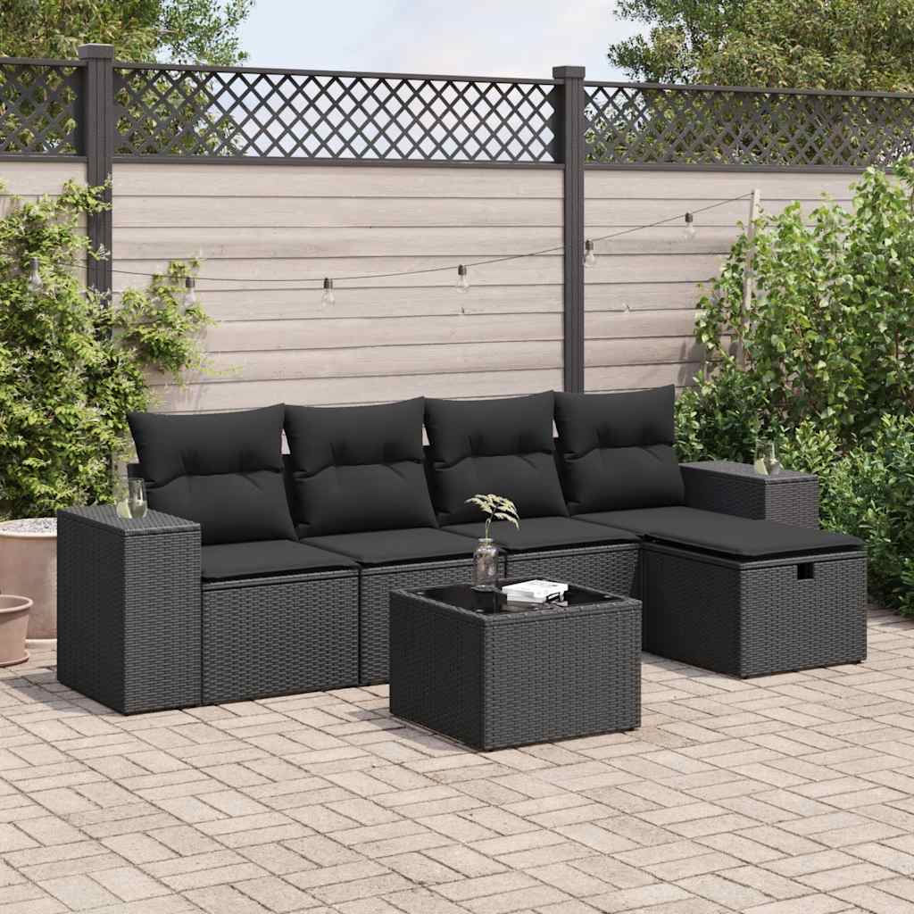 6-dijelni set vrtnih sofa s jastucima crni od poliratana