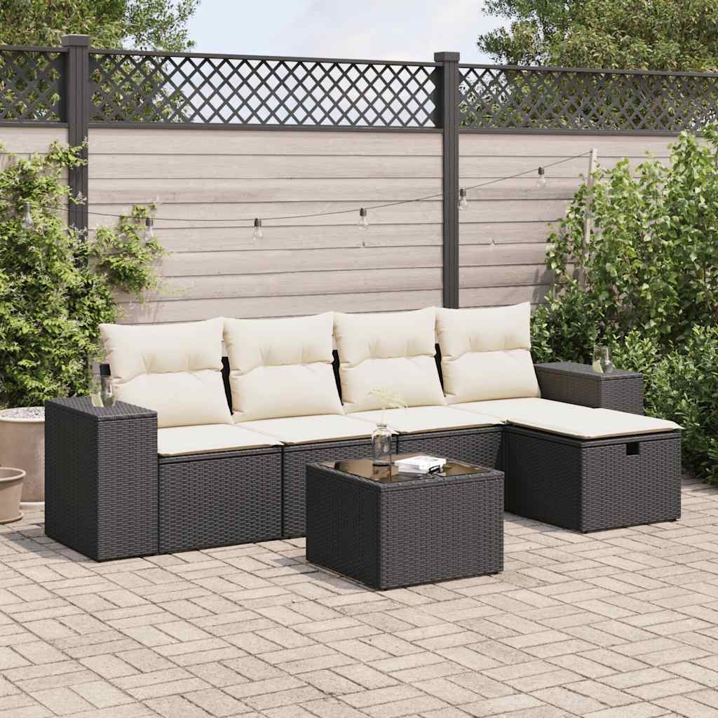 6-dijelni set vrtnih sofa s jastucima crni od poliratana