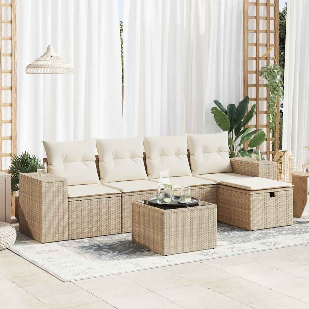 6-dijelni set vrtnih sofa s jastucima bež od poliratana