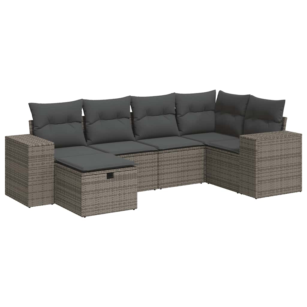 6-dijelni set vrtnih sofa od poliratana s jastucima sivi