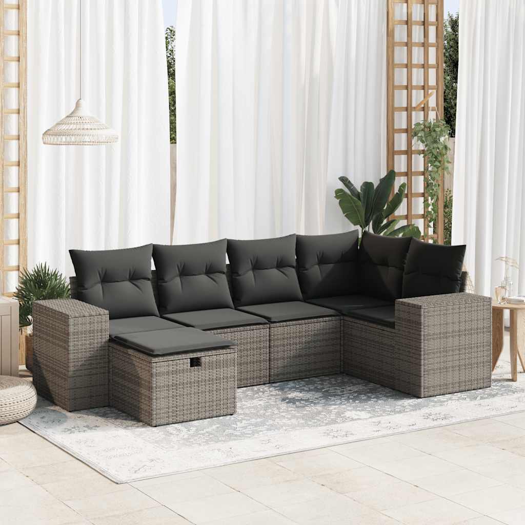 6-dijelni set vrtnih sofa od poliratana s jastucima sivi