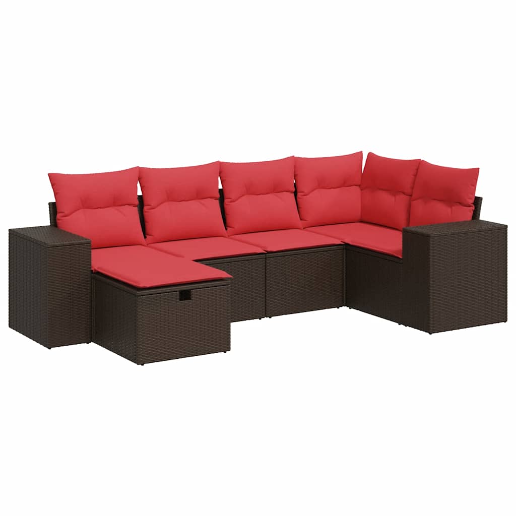 6-dijelni set vrtnih sofa od poliratana s jastucima smeđi