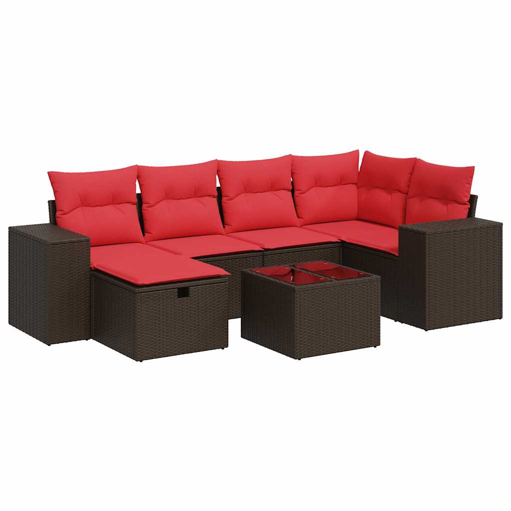 7-dijelni set vrtnih sofa od poliratana s jastucima smeđi